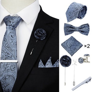 Set da <span class=keywords><strong>uomo</strong></span> cravatta classica in poliestere con papillon fazzoletto <span class=keywords><strong>gemelli</strong></span> da cravatta formale - Product Image 2