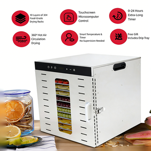 Deshidratador de Alimentos de Acero Inoxidable de Primera Calidad con 10 Bandejas y 1000W, con Control de Temperatura Ajustable para Secado de Alimentos en el Hogar - Product Image 4