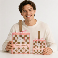 Sacs à poignée en feutre non tissé avec motif floral Huadefeng, décoration de fête, couleur rose