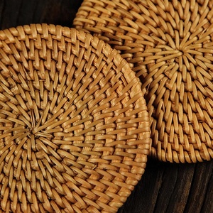 Eco-Friendly 6 PCS Classic Round Drink Rattan <b>Coasters</b> <b>Set</b> with <b>Placemat</b> Pad for Kitchen Table Decorations & Home Use - Product Image 5