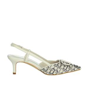 Laura Biagiotti Women's Slingback <b>Pumps</b> 8969 <b>Black</b> Beige Pointed Toe Heels - Product Image 4