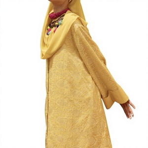 Wholesale Modest Dubai Beaded <b>Sequined</b> Long Sleeve Abaya Muslim Traditional Handmade Wedding Women Polyester Breathable V Neck - Product Image 2