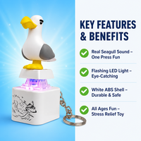 Porte-clés LED lumineux et sonore en forme de mouette, jouet anti-stress à presser, bouton de décompression, pendentif pour enfants et adultes
