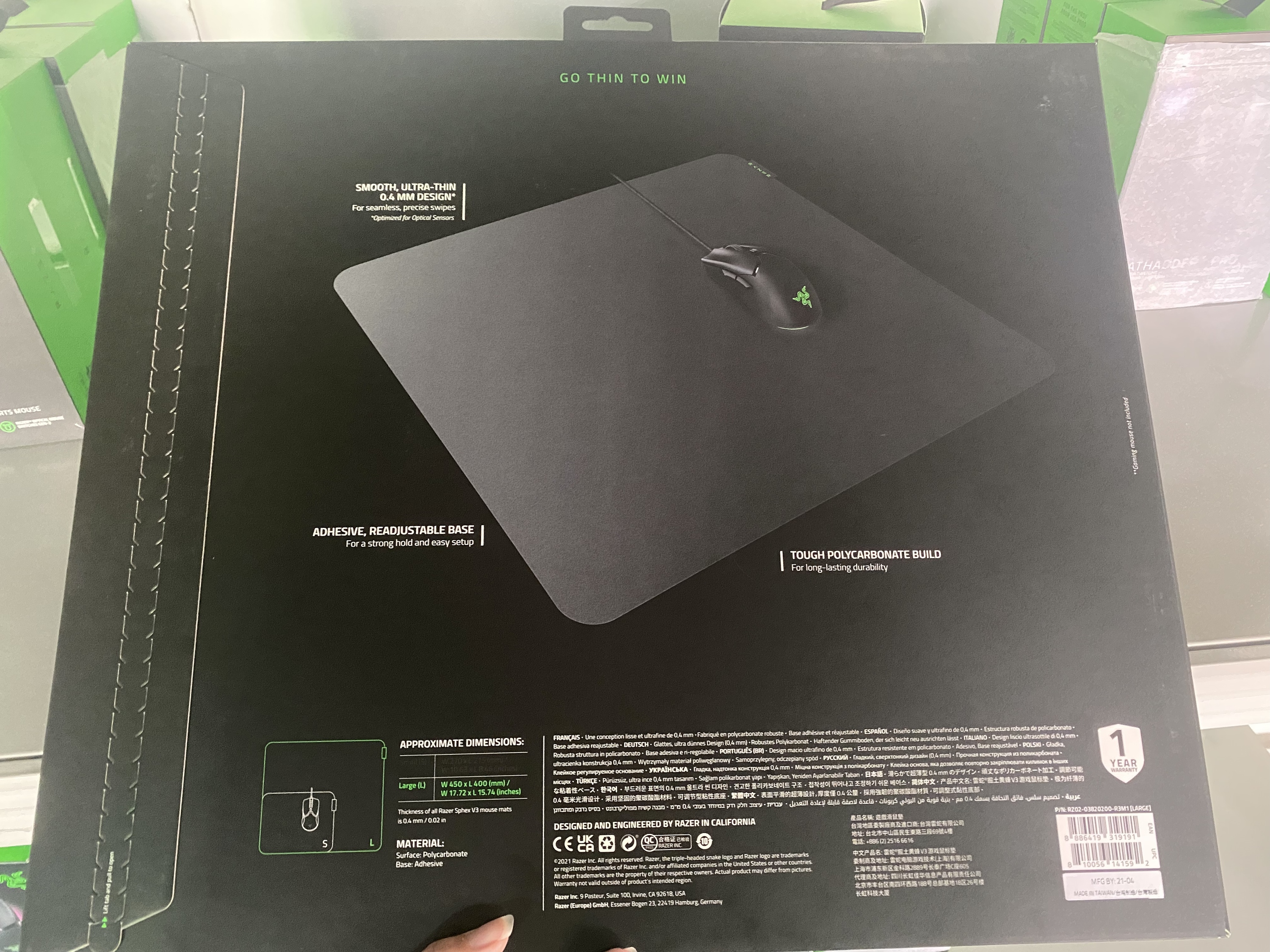 Razer Sphex V3 L Gaming Mouse Pad Hinnest Hard Smooth Rubber Mouse