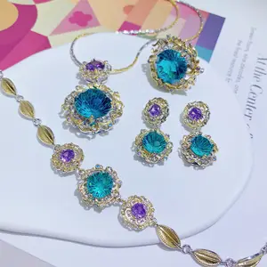 DAIHE Fashion Luxury Women Pink Crystal Rhinestone zircone Jewelry Set bracciale con orecchino ad anello con collana in rame di alta qualità