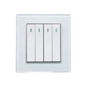 European Union British Standard Home PC+Glass Wall Socket Button On/Off Light Switch, 4 gang 1 way wall switches