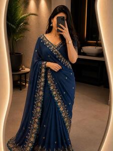 Sari de lujo con diseño Rangoli y lentejuelas, con blusa ricamente adornada, atuendo étnico de diseñador para bodas, recepciones y festivales. - Product Image 3