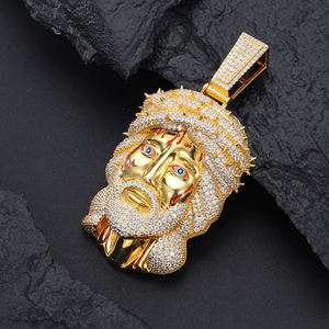 Nova Chegada Hip Hop Jóias Esmalte Banhado a 925 Prata Esterlina Vvs Moissanite Mens Jesus Cabeça Pingente Com Espinhos De Sangue - Product Image 2