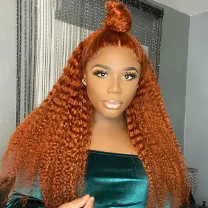 अदरक नारंगी फीता ललाट Wigs गहरी घुंघराले मानव बाल Wigs 13x4 HD पारदर्शी गहरी लहर फीता ललाट विग काले महिलाओं के लिए