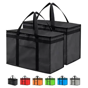 Reusable Extra Large Folding Tote Insulated Cooler Shopping Bag Fabric Grocery Food Delivery Bag With Handles Catering Bag