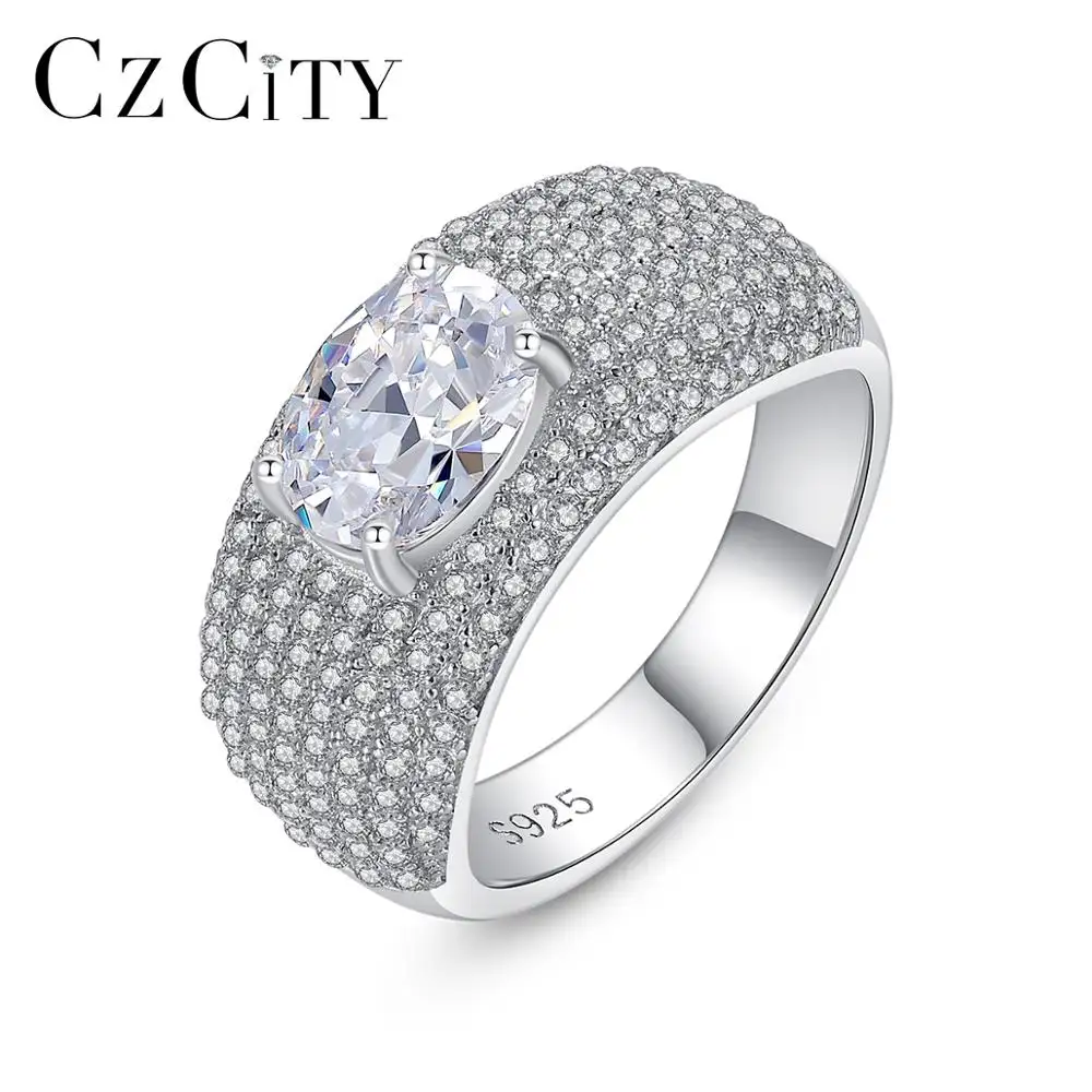 CZCITY New Arrival Silver Cubic Zircon Rings Clear Stone Ring 925 Silver Jewelry Party Gift Finger Rings