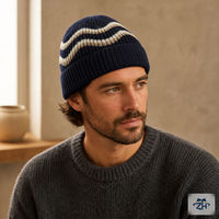Topi Rajut ODM Wave Jacquard Stretch Knit dengan Manset Berlipat, Hangat dan Elastis untuk Ritel dan Penjual Online
