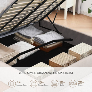 Letto Matrimoniale King Size con Contenitore <span class=keywords><strong>a</strong></span> Gas, Struttura Imbottita, Striscia LED Integrata, Morbido per un Sonno Confortevole, per Camera da Letto - Product Image 4