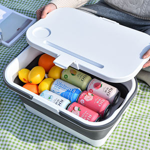 Panier de pique-nique Portable Camping en plein air pliable pique-nique vaisselle panier avec couvercle Table bacs de rangement en plastique - Product Image 2