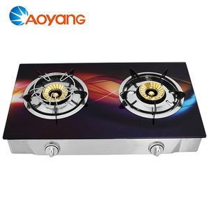 <span class=keywords><strong>Estufa</strong></span> de gas doméstica de vidrio templado de 7mm de doble quemador de alto rendimiento con parrilla <span class=keywords><strong>pequeña</strong></span> - Product Image 1