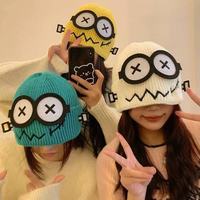 Gorro de lana tejido divertido y lindo con diseño de robot, en contraste de color, para mujer, estilo caricatura, cálido, para otoño/invierno, con protección para las orejas, para estudiantes.