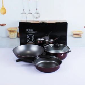 Innovative PFOA Free Nonstick Coating Cookware Set Three-Piece Frying Pan <b>Wok</b> With Lid Soup Pot Hot Selling - Product Image 2