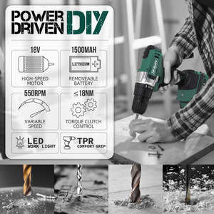 เวิร์กซ์ 18V สว่านไฟฟ้าไร้สาย 550RPM 18NM แรงบิด หัวจับแบบไม่ใช้กุญแจ แบตเตอรี่แบบชาร์จไฟได้ เครื่องมือซ่อมแซมบ้าน DIY - Product Image 1