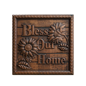 Hand Carved Sunflower Wooden Wall Sign, Bless Our Home Rustic Farmhouse Plaque, Entryway Kitchen Living Room Decor Gift