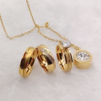 Alliances pour époux en plaqué acier inoxydable 5A Cz Diamant Amour Ensembles de mariée Plaqué or 24K Bagues de fiançailles de mariage Pendentif pour couples