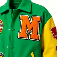 Veste de baseball surdimensionnée en chenille OEM avec patchs vintage, manches en simili cuir, streetwear, veste de baseball pour homme