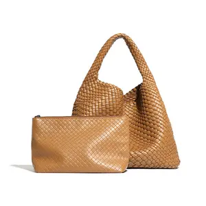 New Fashion 2023 Ladies Tote Bags Real Leather Large Capacity Underarm Hand Woven Shoulder Bags with Purse