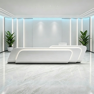 CR125 Futuristic Wood Curved Health Center Reception Desk Spa Service Counter with Ambient LED Lighting for Commercial Use - Product Image 1