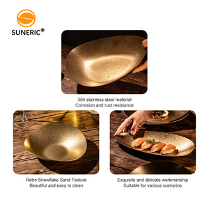 Vintage Metall Edelstahl unregelmäßig geformt Servieren Runde flache Gerichte Teller Kuchen Salat Steak Teller - Product Image 6