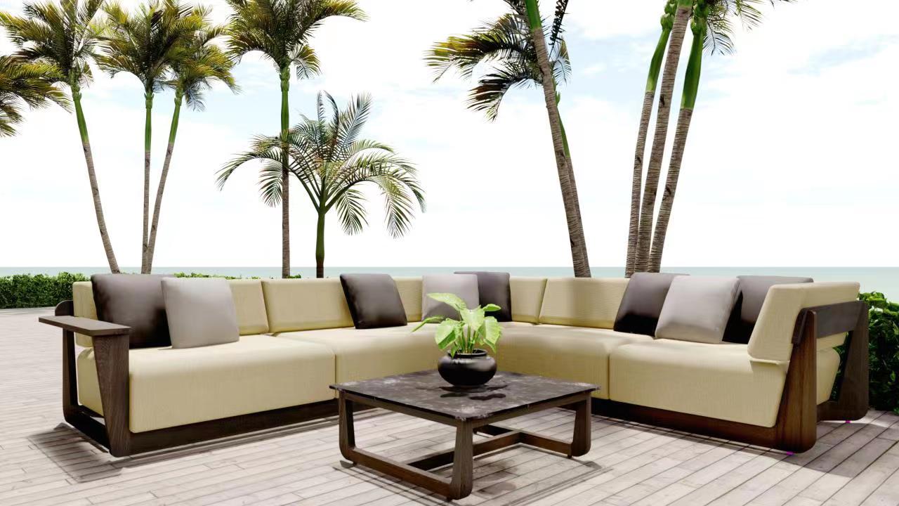 New arrival modern luxury outdoor sectional furniture teak wood garden sets sofa