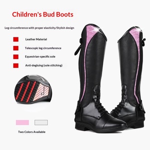 Bottes d'équitation professionnelles pour enfants, bottes d'obstacles en cuir de vachette avec cordon de serrage et anti-décollement - Product Image 1