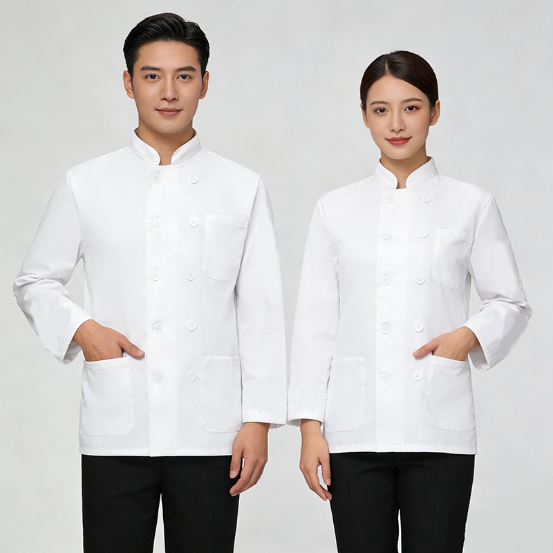 White double-breasted long-sleeved shirt