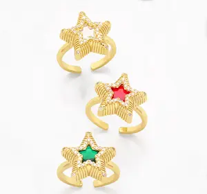 Модные ювелирные кольца 18 K из настоящего золота с бриллиантами, латунные кольца в форме звезды, циркониевые кольца с бриллиантами, открытые кольца