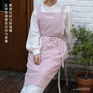 Solid Color Pleated <b>Apron</b> All Cotton Breathable Durable Cooking Wear For Women Daily Use - Product Image 2