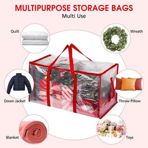 Sacs de rangement transparents extra larges, en PP tissé, robustes, rouge et blanc, pour déménagement, vêtements et articles de salon - Product Image 2