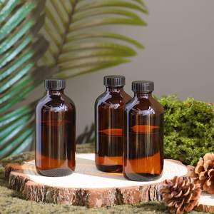 Bouteille en verre ronde de Boston de 8 oz avec bouchon en polyéthylène noir, bouteille en verre ambré brun pour l'extrait de <span class=keywords><strong>vanille</strong></span> <span class=keywords><strong>maison</strong></span>, l'huile essentielle - Product Image 5