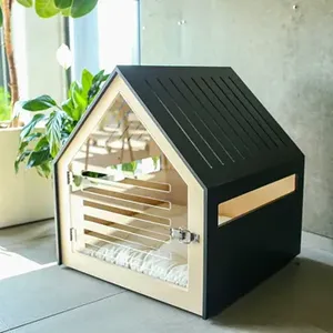 Venta caliente pequeña casa de Interior para gatos Perrera de madera moderna patrón de animales mascotas pequeñas forma triangular muebles multifunción para mascotas - Product Image 4