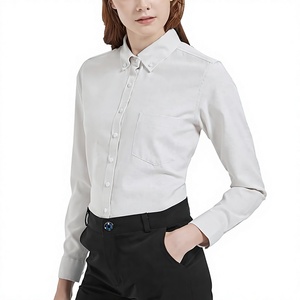 Camisa de Oficina para Mujer, Otoño, Manga Larga, 100% Algodón, Cuello con Botones, OEM, Blusa de Manga Larga, Camisa Oxford, Corte Clásico - Product Image 1
