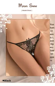 Yeni nakış inci külot toptan seksi iç çamaşırı G dize Thongs kadın erotik açık iç çamaşırı Crotchless dantel külot - Product Image 6