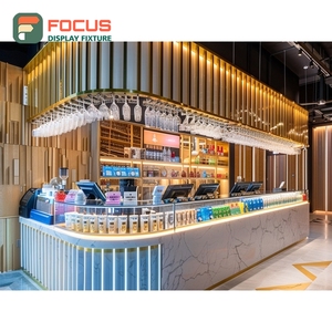 เคาน์เตอร์บริการกาแฟแบบกำหนดเอง ตู้โชว์เบเกอรี่ หน้าเคาน์เตอร์ไม้ลายไม้เชิงพาณิชย์สำหรับร้านกาแฟ - Product Image 2