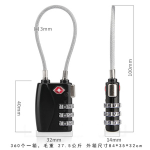 Cadenas à combinaison approuvé TSA 719 en alliage de zinc noir et argent, avec câble, pour valise – Sécurité de voyage - Product Image 3