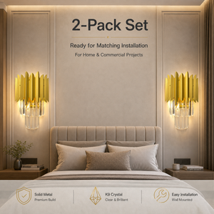 Lámpara de Pared Moderna, Paquete de 2, Metal Dorado con Cristales, E12, Luz Blanca Cálida, para Dormitorio, Sala de Estar, Hotel, Decoración del Hogar - Product Image 3