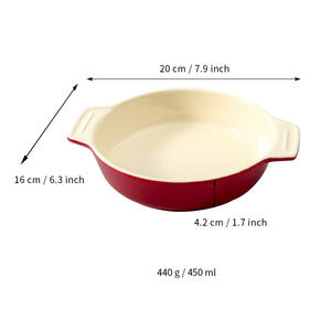 Plat à gratin en céramique de Chaozhou, 8 pouces, rond, résistant au four, avec deux poignées, pour la cuisine à domicile, vaisselle occidentale - Product Image 4