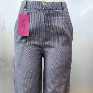 Pantalon en lin rayé pour femme, confortable, respirant, coupe droite, décontracté, pour le bureau, élégant, léger, pour tous les jours - Product Image 1