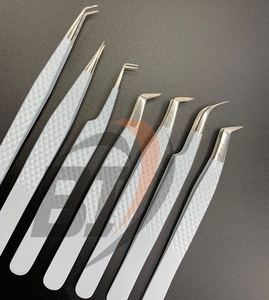 Venta al por mayor de pinzas de extensión de pestañas de acero inoxidable sólido etiqueta privada personalizada con punta puntiaguda gris recubierto de polvo - Product Image 6