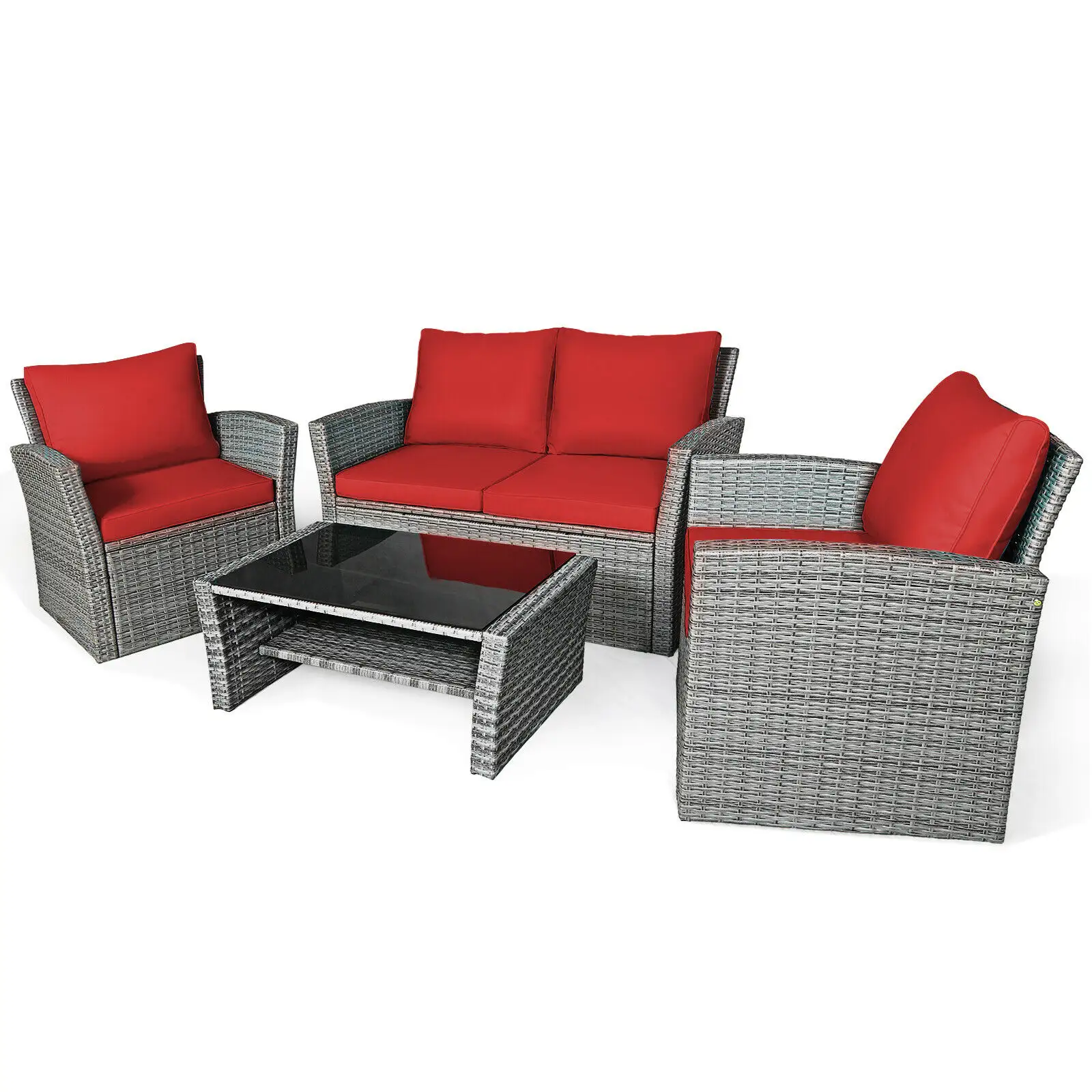 Patio 4 pezzi Set di mobili in Rattan Love Seat divano ottomano imbottito rosso grigio blu scuro unico mobili in vimini