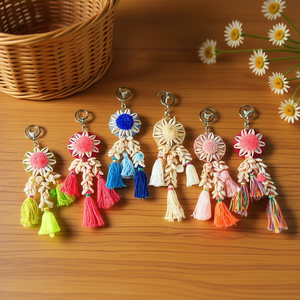 Porte-clés de style ethnique avec breloque à pompon tissé, mousqueton multicolore, 2 par couleur, boîte de 240 pièces - Product Image 3