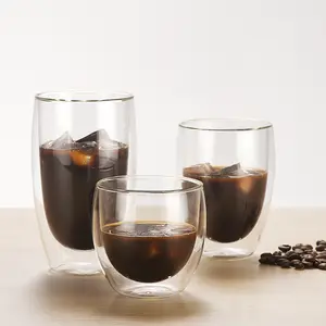 Custom 250ML 350ML Milk Tea Glass Cup Coffee Glass Cup Double Wall Water coffee espresso Glass Cup
