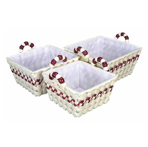 Multi-Color <b>Storage</b> <b>Basket</b> <b>Rectangular</b> Palm Leaf <b>Storage</b> Bins with Blue Gingham Lining and Dual Handles - Product Image 6