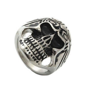 <b>Skull</b> <b>Ring</b> Men's Stainless Steel Silver Retro Punk Style Geometric Skeleton Design Gift Jewelry 26040 - Product Image 1