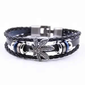 Vintage Punk de hoja de arce de accesorios de los hombres pulsera de cuero las mujeres encanto correa de muñeca pulseras